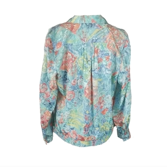 Philippe Marques Retro Pastel Blue Peach Floral Longsleeve Blouse, 10P - Picture 2 of 4